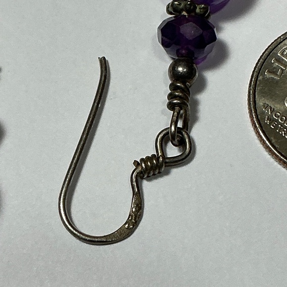 Sterling Silver and Amethyst Dangle Earrings. 1.5 inches long - Picture 5 of 5
